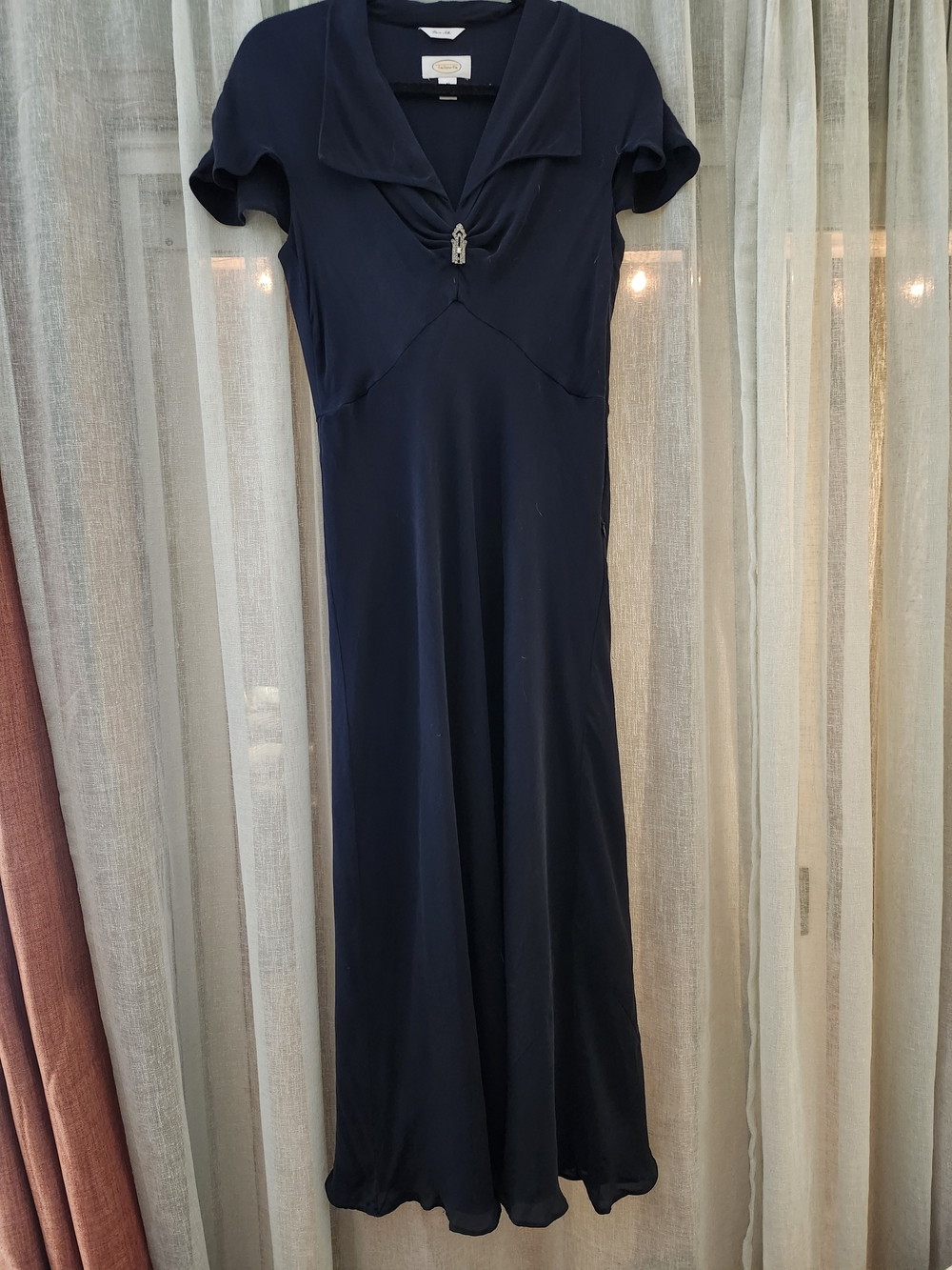 Talbots Navy Short-Sleeve Maxi Dress with Notch Collar